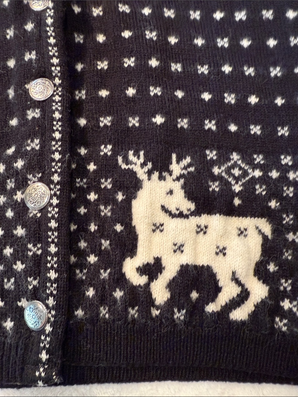Gorgeous Vintage Pendleton Black & White Reindeer Shawl Collar Cardigan Sweater - Picture 3 of 6